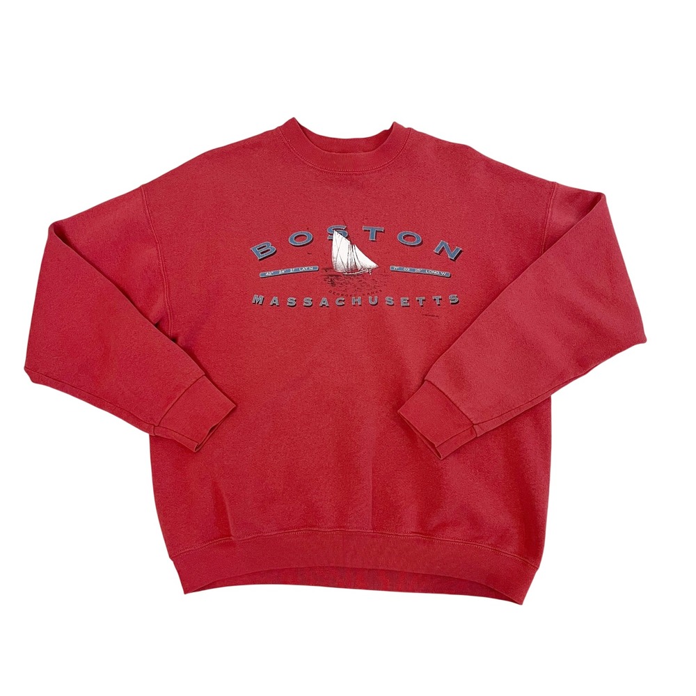 Vintage 90s Boston Massachusetts Sailboat Sweatshirt Nautical USA Made Red XL
